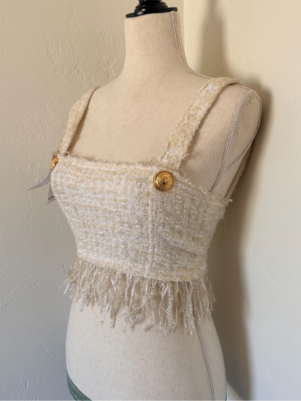 NWT Balmain Fringed Tweed Crop Top [S]